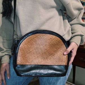 Vintage Woven rattan and Leather Crossbody
